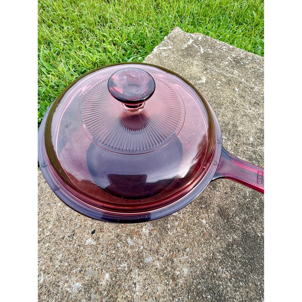 Vintage Visions Corning Cranberry Glass Saucepan 1.5L Pot with Lid Made in USA - Picture 2 of 5